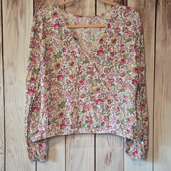 LOFT Multicolor Jungle Wrap Floral Cropped Blouse Size XL - Picture 4 of 8